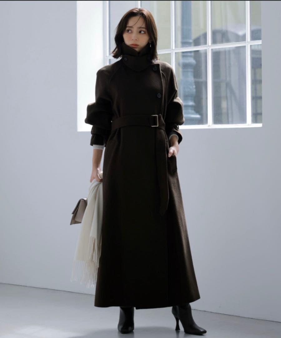 anuans アニュアンス ウールロングトレンチコート ブラウン S