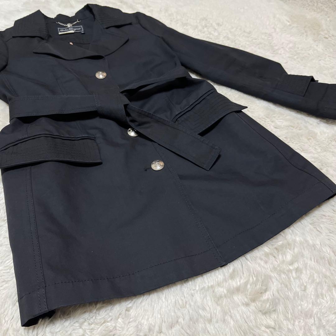 フェラガモ　ガンチーニ　銀ボタン　チェスター　ロングコート　ベルト　黒　ブラック