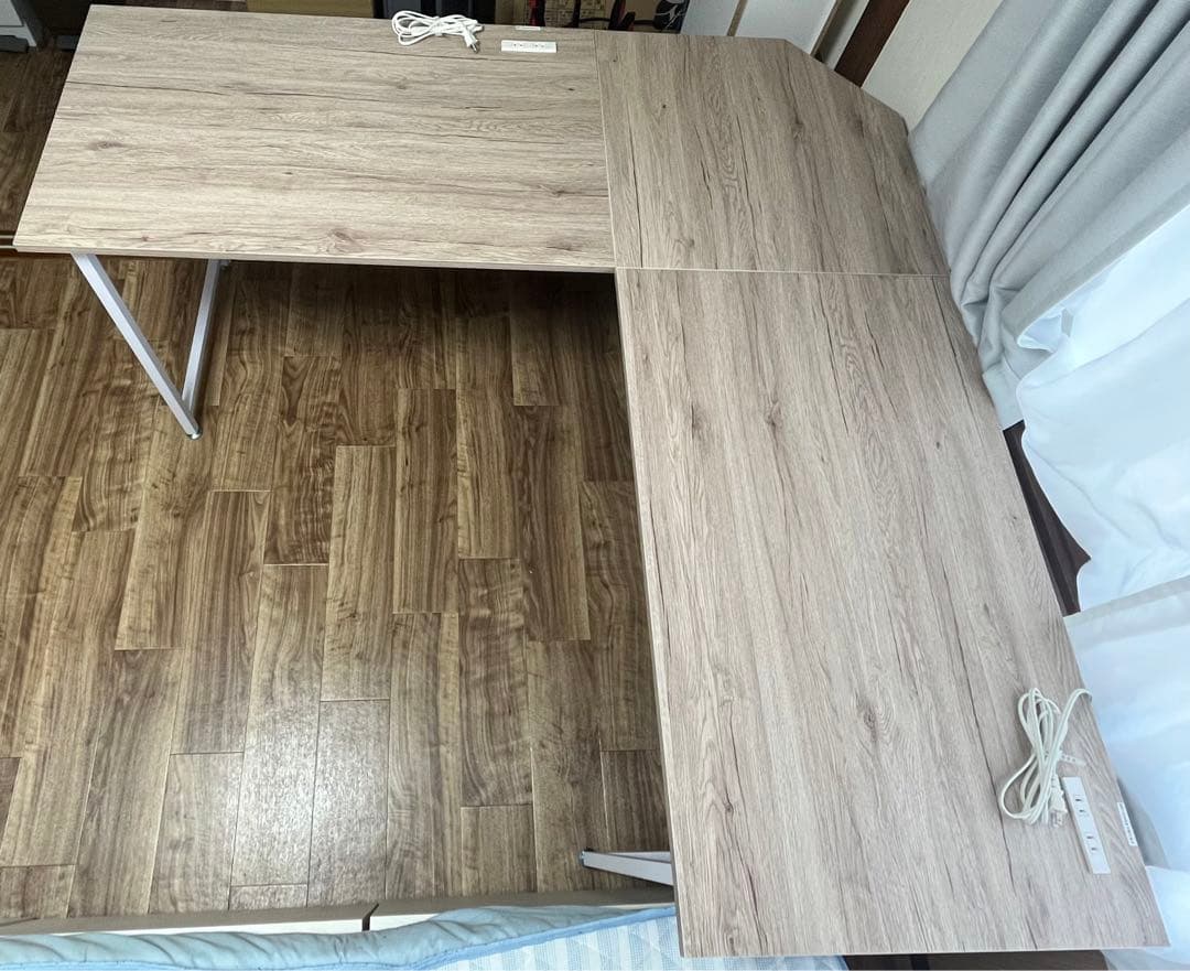 L字型パソコンデスク 木目調ライトブラウン