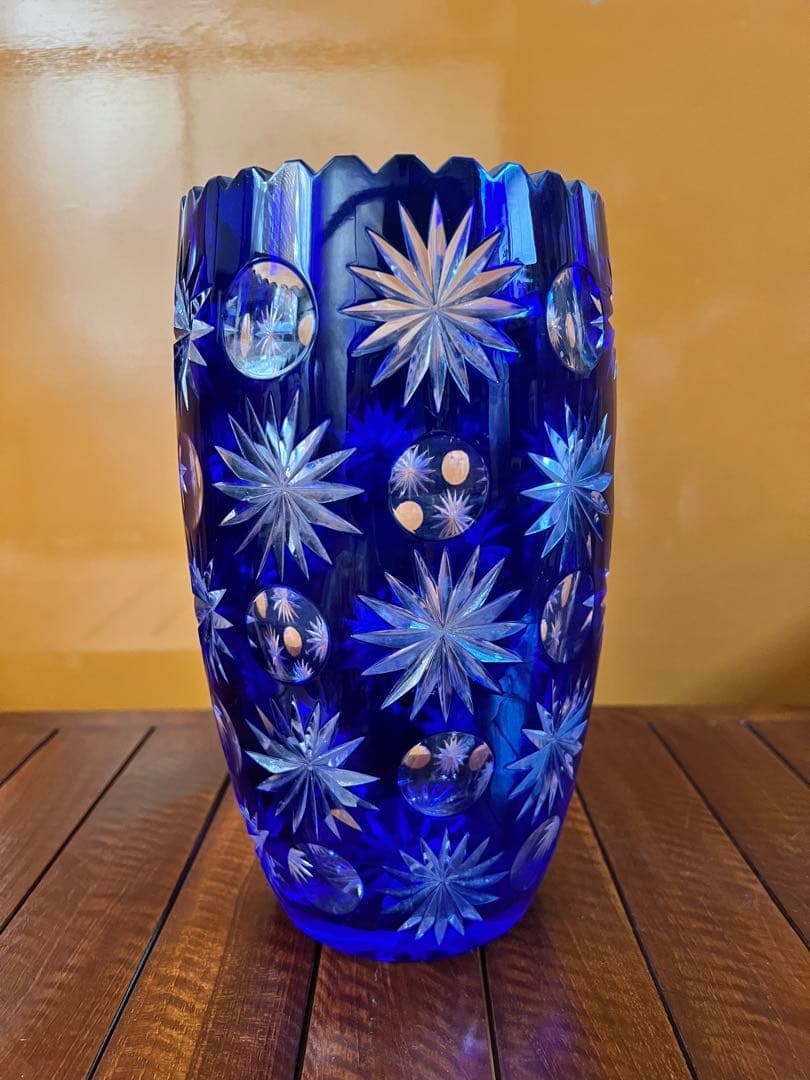 カットガラス　青いキリコ　切子ビンテージ　花瓶　江戸切子　flake