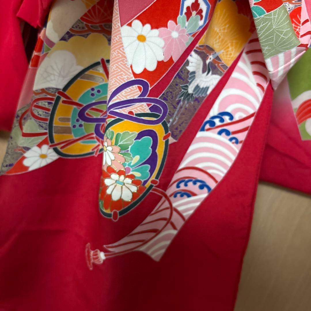 七五三 女の子 三歳 祝着 赤系 豪華友禅柄　正絹着物
