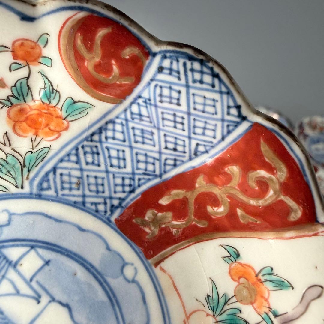 古伊万里　色絵祥瑞金獅子文様小皿　冨貴長春　裏唐草文　18客　共箱　古陶を楽しむ