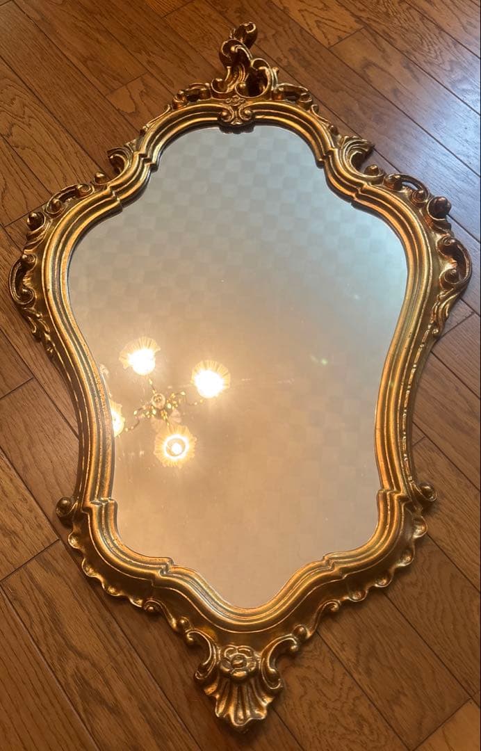 ⚠️特定月末配送　美品イタリア壁掛ミラー　ロココウォール鏡　アンティーク　ゴールド