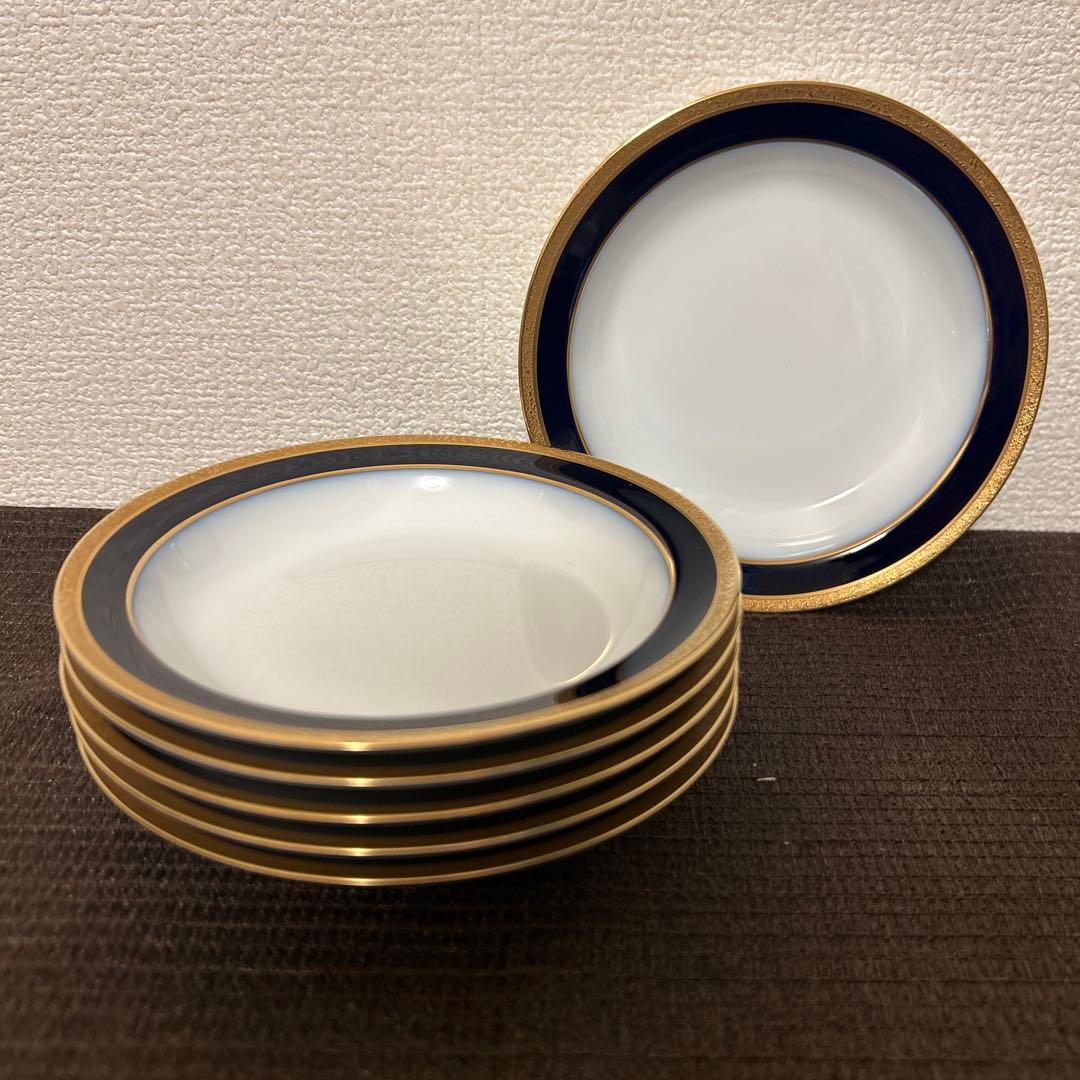 大倉陶園　ロイヤルブルー　瑠璃金彩金蝕　デザートプレート　フルーツボウル