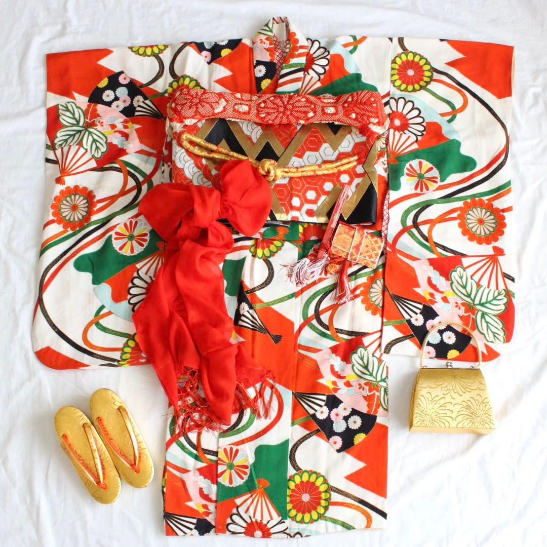 七五三 7歳 女の子 子供 アンティーク 着物 帯 セット