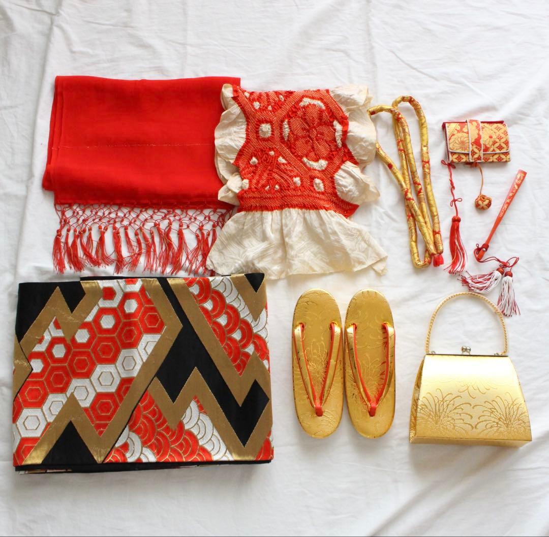 七五三 7歳 女の子 子供 アンティーク 着物 帯 セット