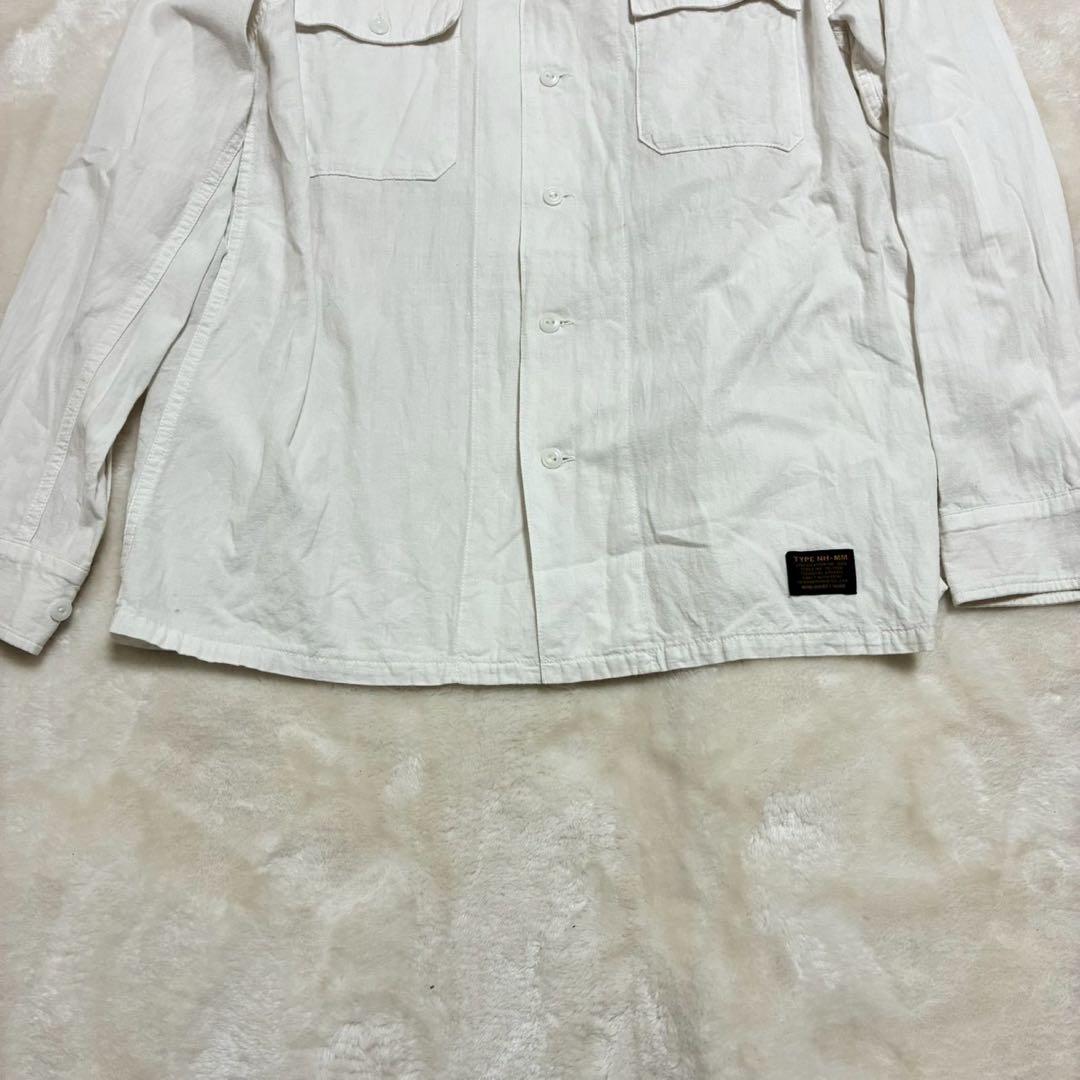 ネイバーフッド　シャンブレーシャツ　ワッペン　アップリケ　両面ロゴ　白　L