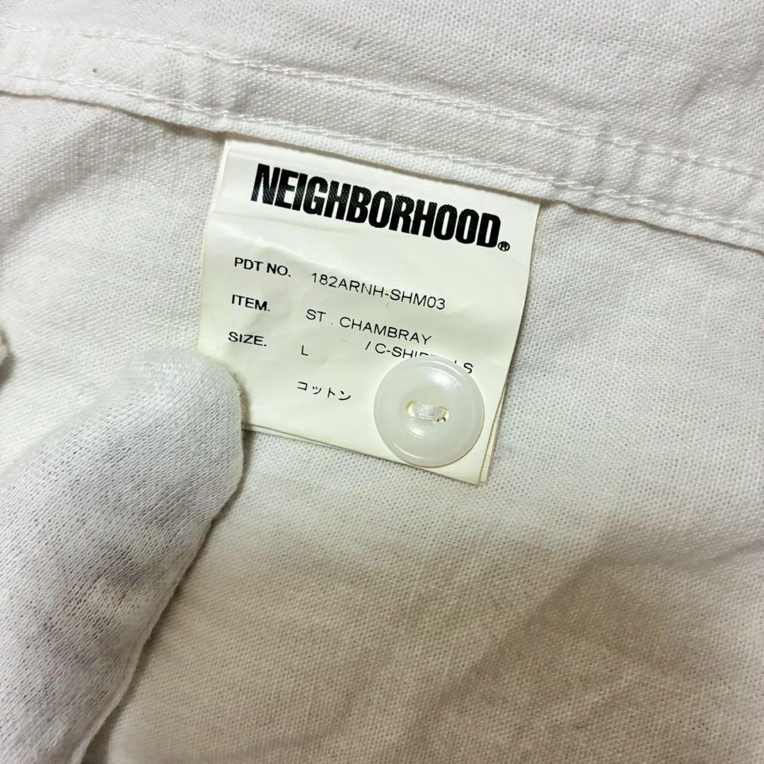 ネイバーフッド　シャンブレーシャツ　ワッペン　アップリケ　両面ロゴ　白　L