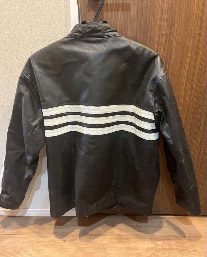adidas テザント　レザー ジャケット 黒 ストライプ　L