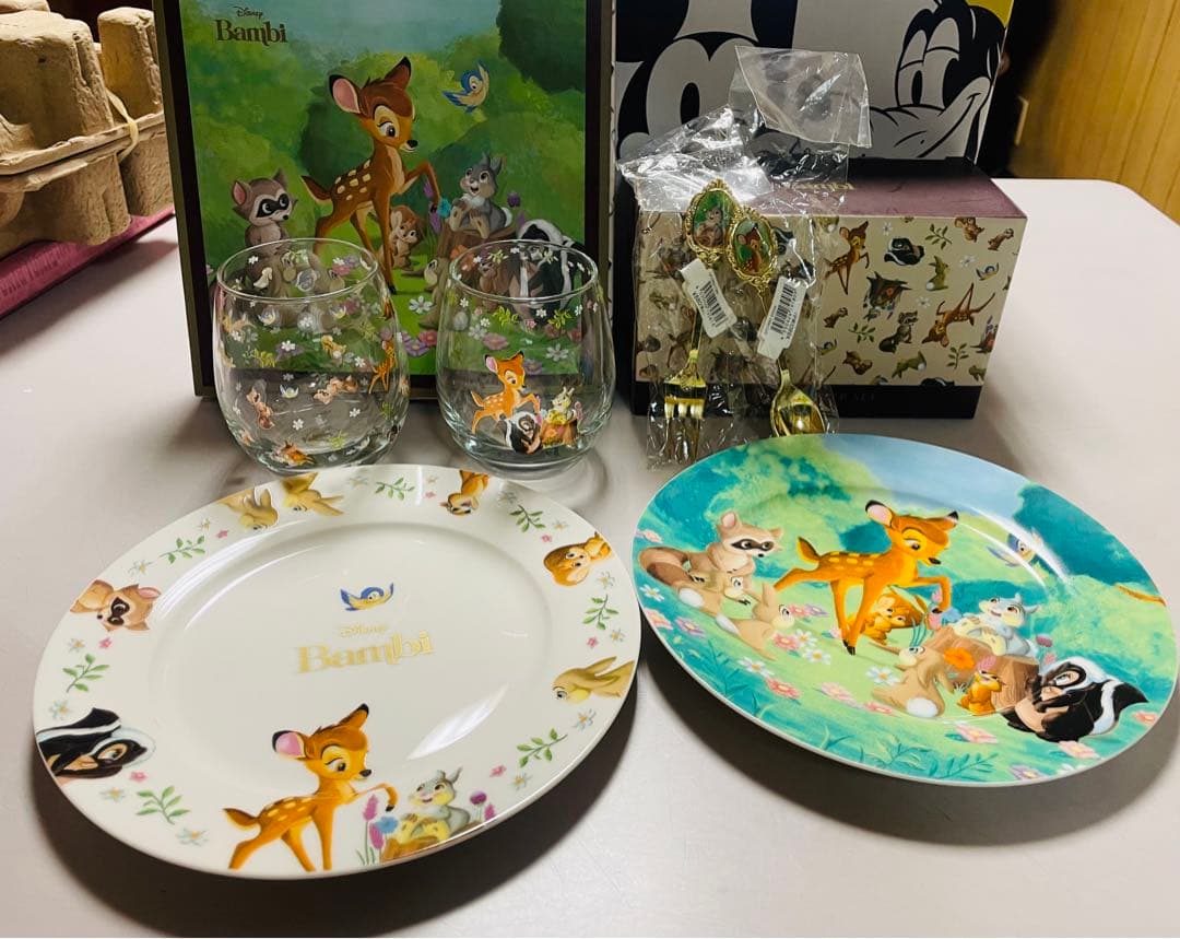 ディズニー バンビ 80周年記念 プレート グラス カトラリー セット