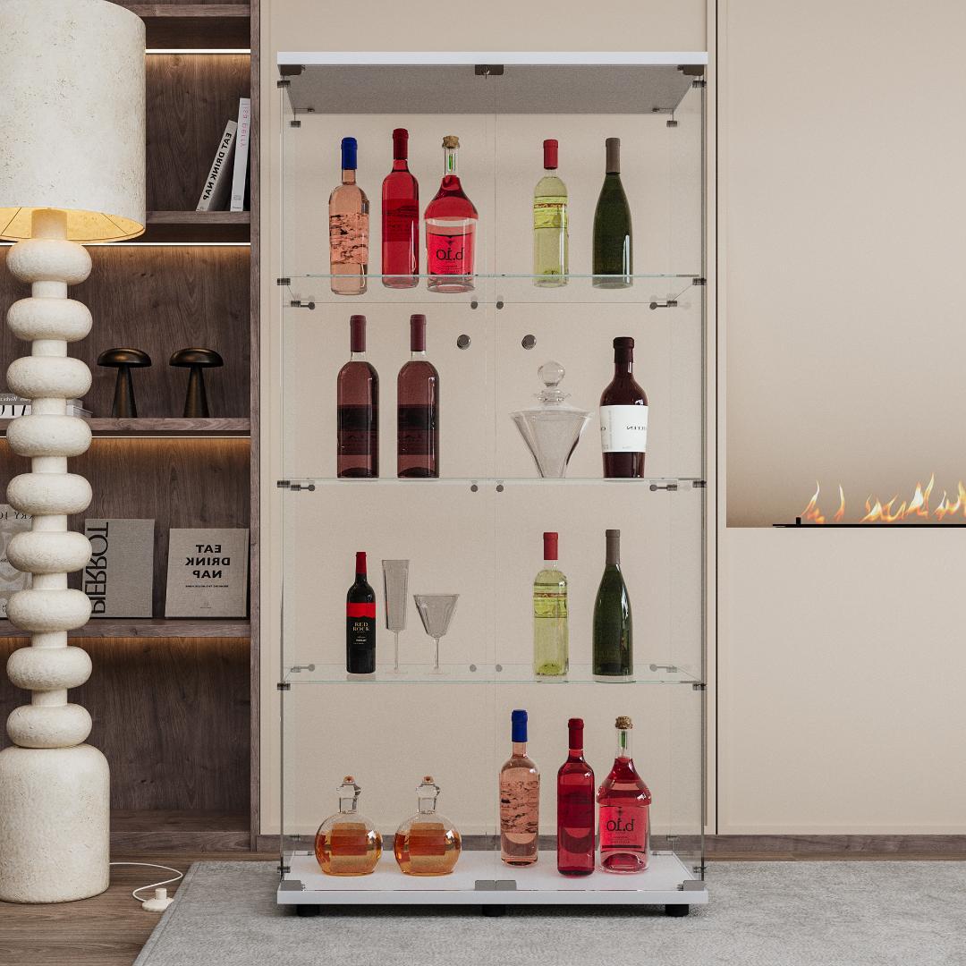 【新品】4段ワイド白｜ガラスコレクションケース｜大人のフィギュア棚