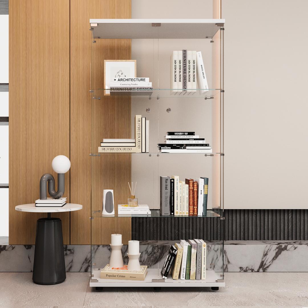 【新品】4段ワイド白｜ガラスコレクションケース｜大人のフィギュア棚