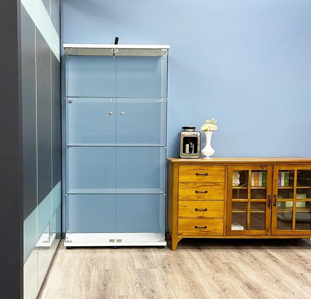 【新品】4段ワイド白｜ガラスコレクションケース｜大人のフィギュア棚