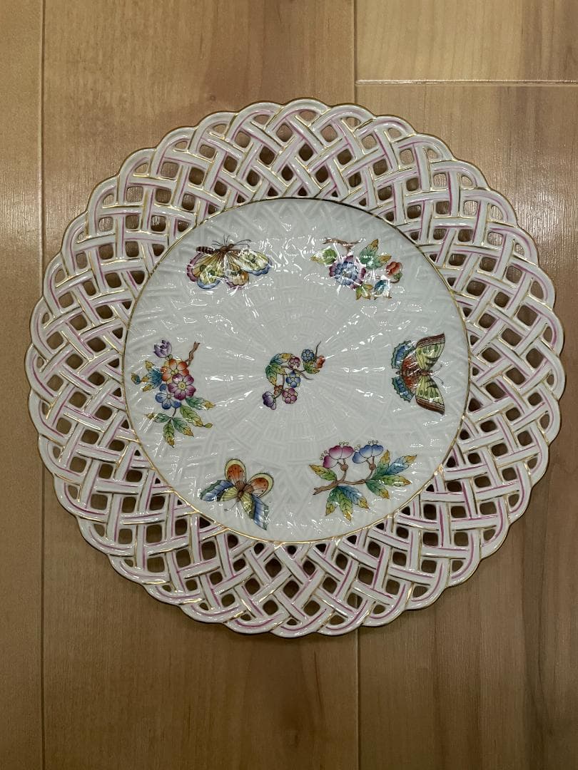 未使用 ヘレンド ヴィクトリア・ブーケ オープンワーク 透かし彫り 皿 プレート