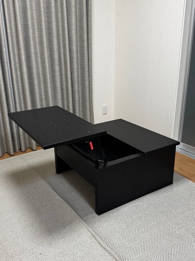 マナベ 収納付き リフトテーブル ブラック