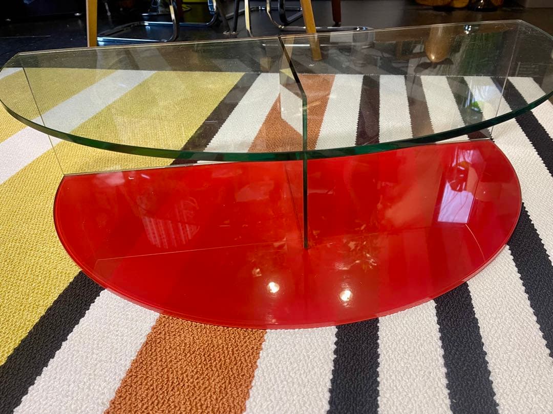 ミットセンチュリー 真紅 半円 ガラス コーヒーテーブル 2WAY