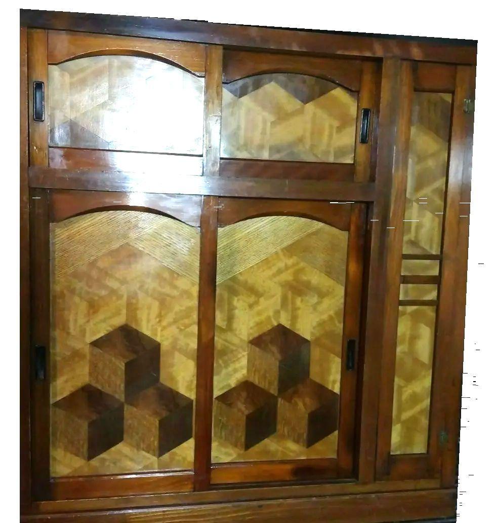 【昭和レトロ】最終値下げ♦ 木製下駄箱 （右端は傘立）✰寄木細工？