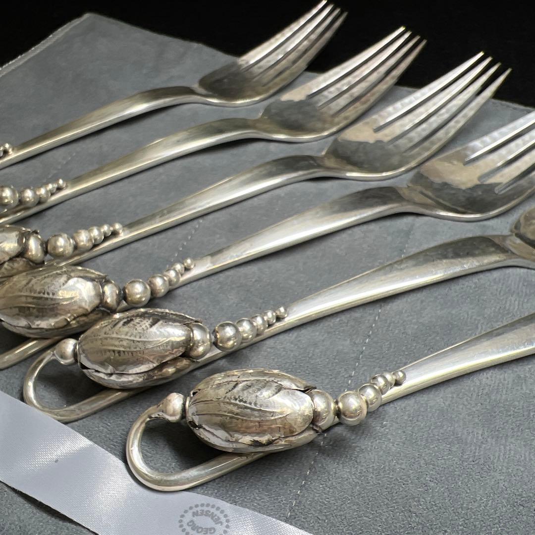 ジョージジェンセン　ブロッサムディナーフォークsterling925 6本　袋付