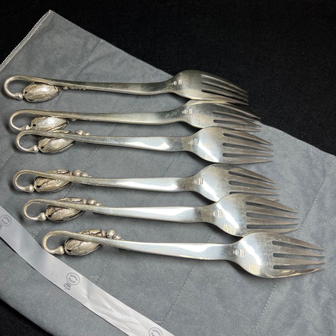 ジョージジェンセン　ブロッサムディナーフォークsterling925 6本　袋付