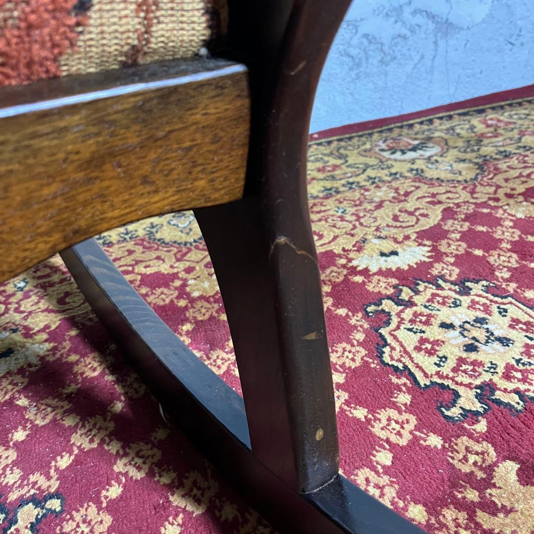 【カリモク】レトロ ロッキングチェア／木製×クラシカルファブリック／ヴィンテージ