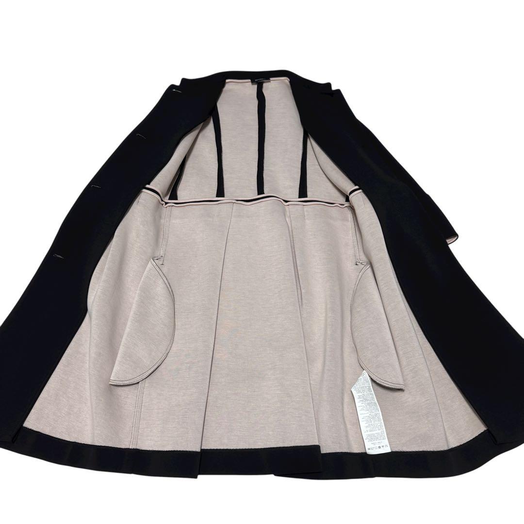 美品マックス&コー　ノーカラーコート　ロングコート　ボンディング　冠婚葬祭フリル