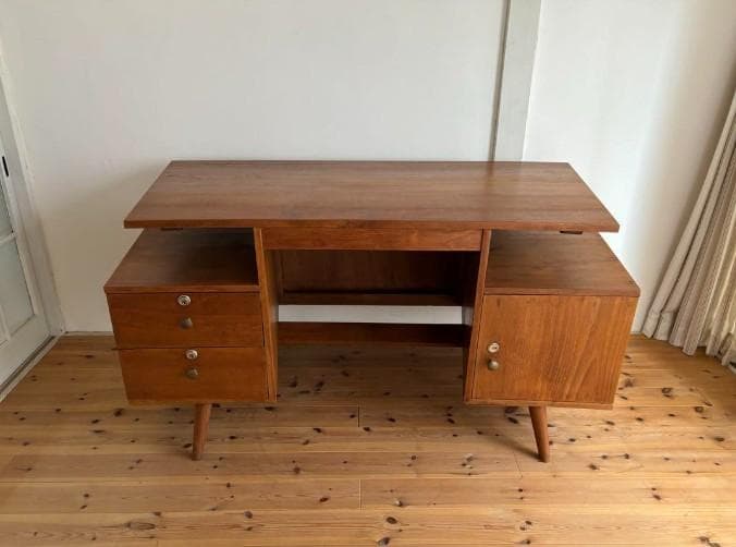 月末セール！北欧ヴィンテージチーク両袖デスク チーク素材　アンティーク書斎デスク