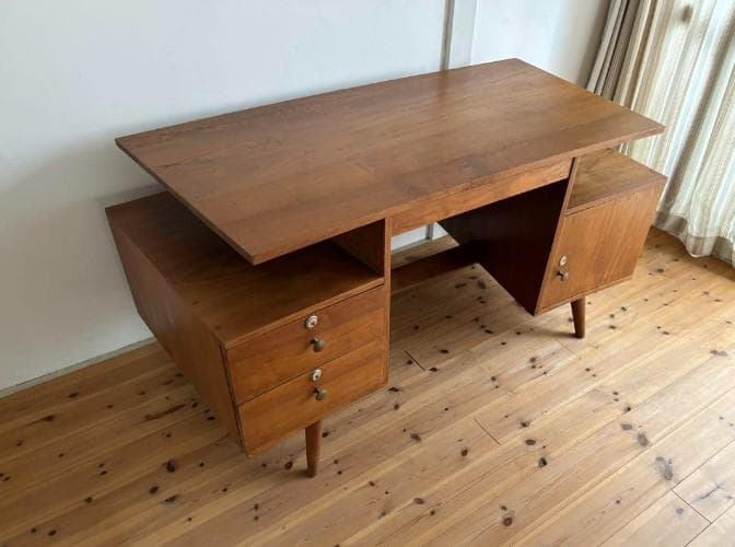 月末セール！北欧ヴィンテージチーク両袖デスク チーク素材　アンティーク書斎デスク