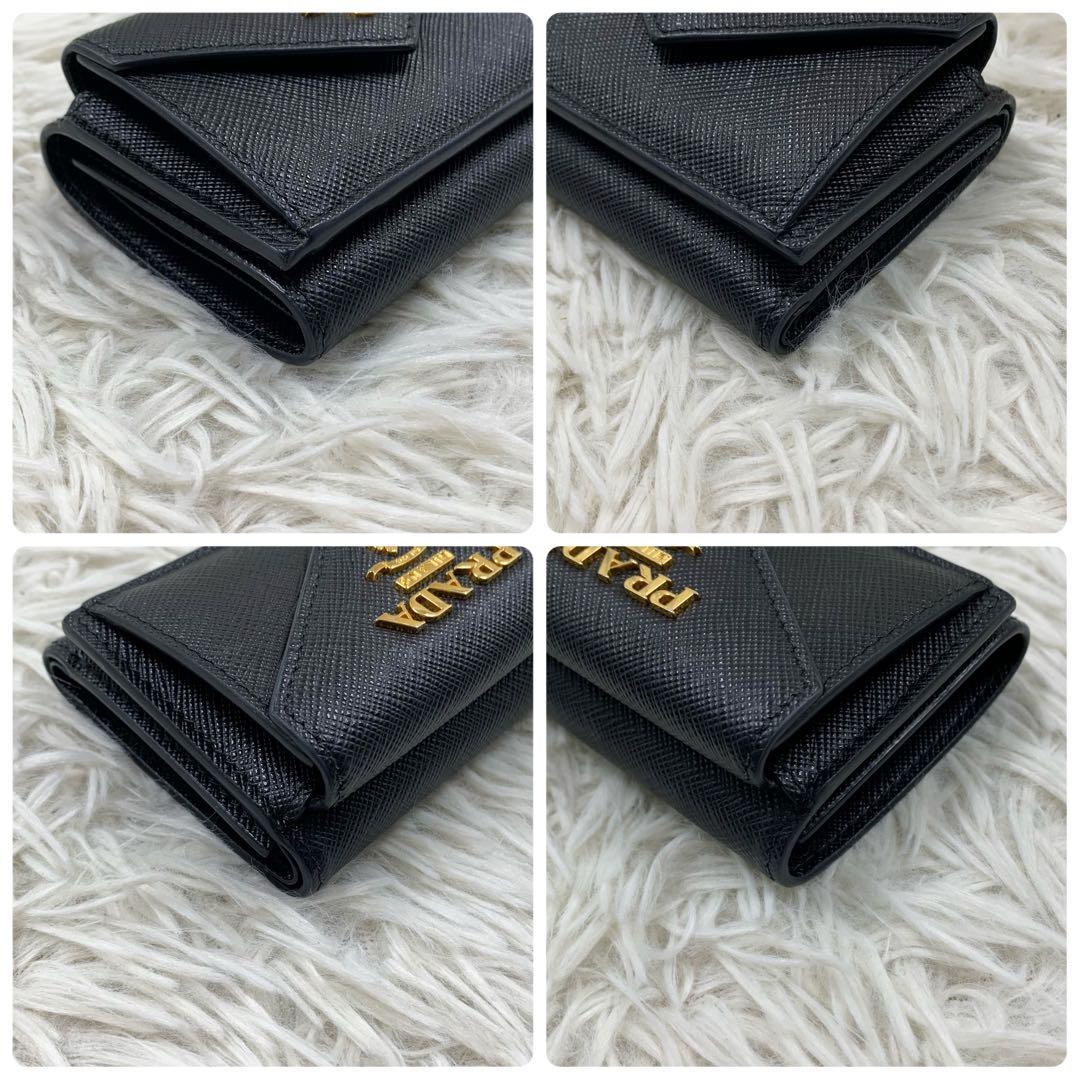 【✨極美品✨】プラダ 三つ折り財布 サフィアーノレザー ブラック 付属品完備