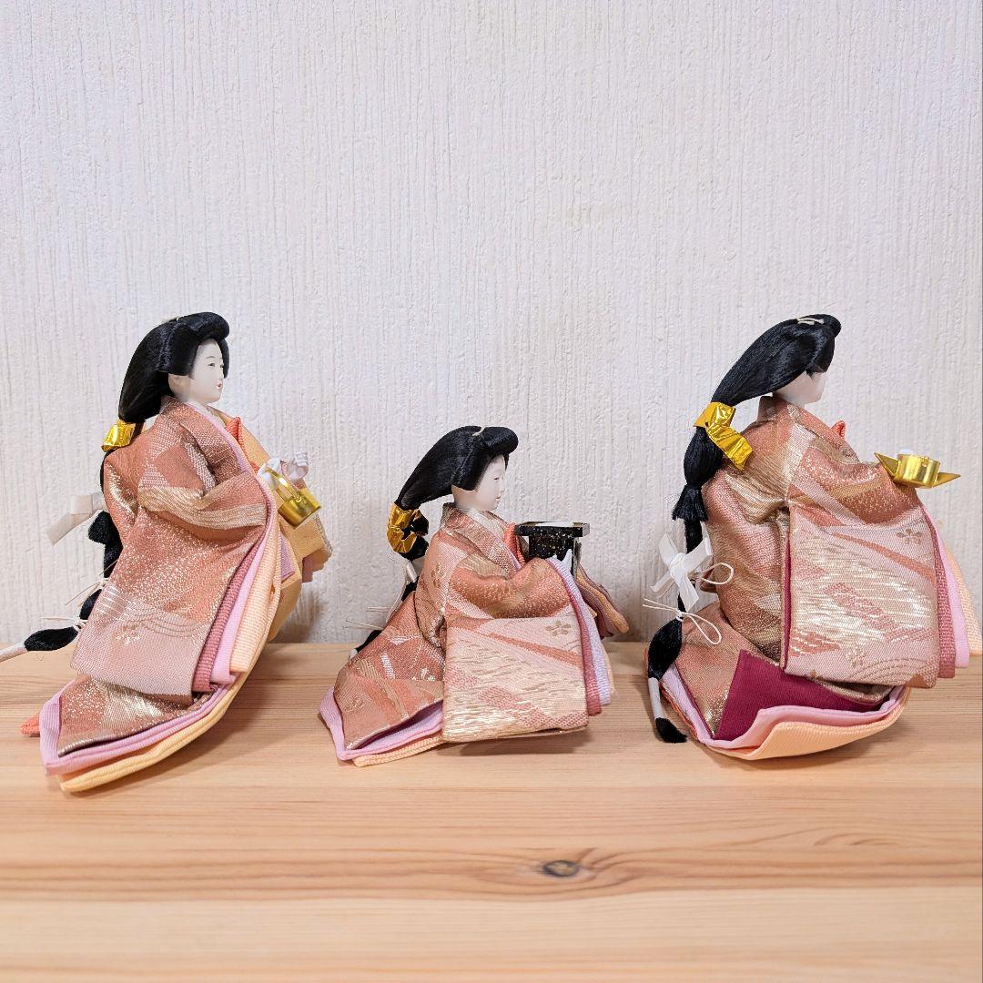 雛人形 三人官女 五人飾り 文様雛 長月作 ピンク 小さめ ひな人形 ひな祭り
