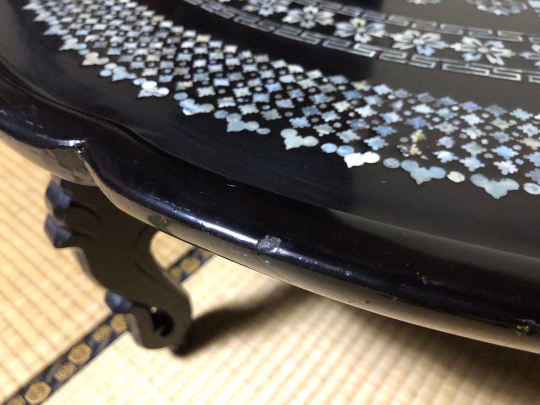 美品！豪華な螺鈿細工の李朝円卓折り畳み式 検古民家李朝家具民芸家具ソバンちゃぶ台