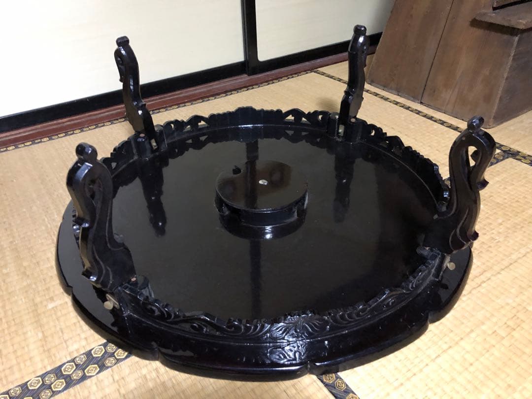 美品！豪華な螺鈿細工の李朝円卓折り畳み式 検古民家李朝家具民芸家具ソバンちゃぶ台