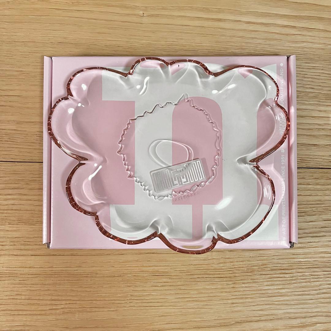 【新品未使用】マリメッコ　marimekko ウニッコ　ガラス　プレート　皿　桜