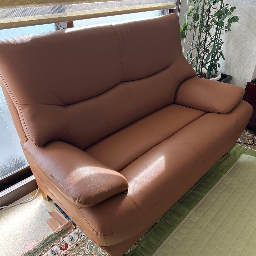 合皮ソファー ２人用 キャメル 合成皮革 レザー ２人掛け