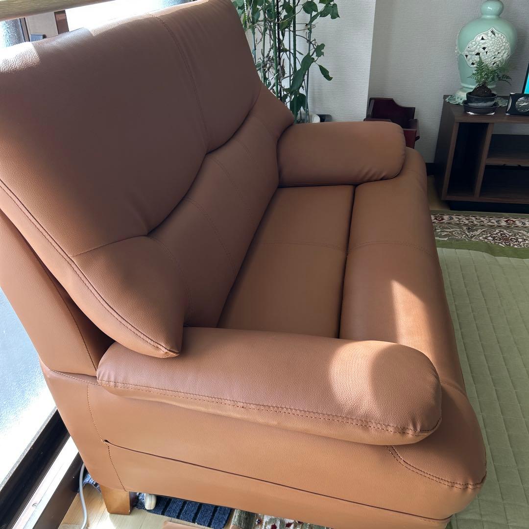 合皮ソファー ２人用 キャメル 合成皮革 レザー ２人掛け