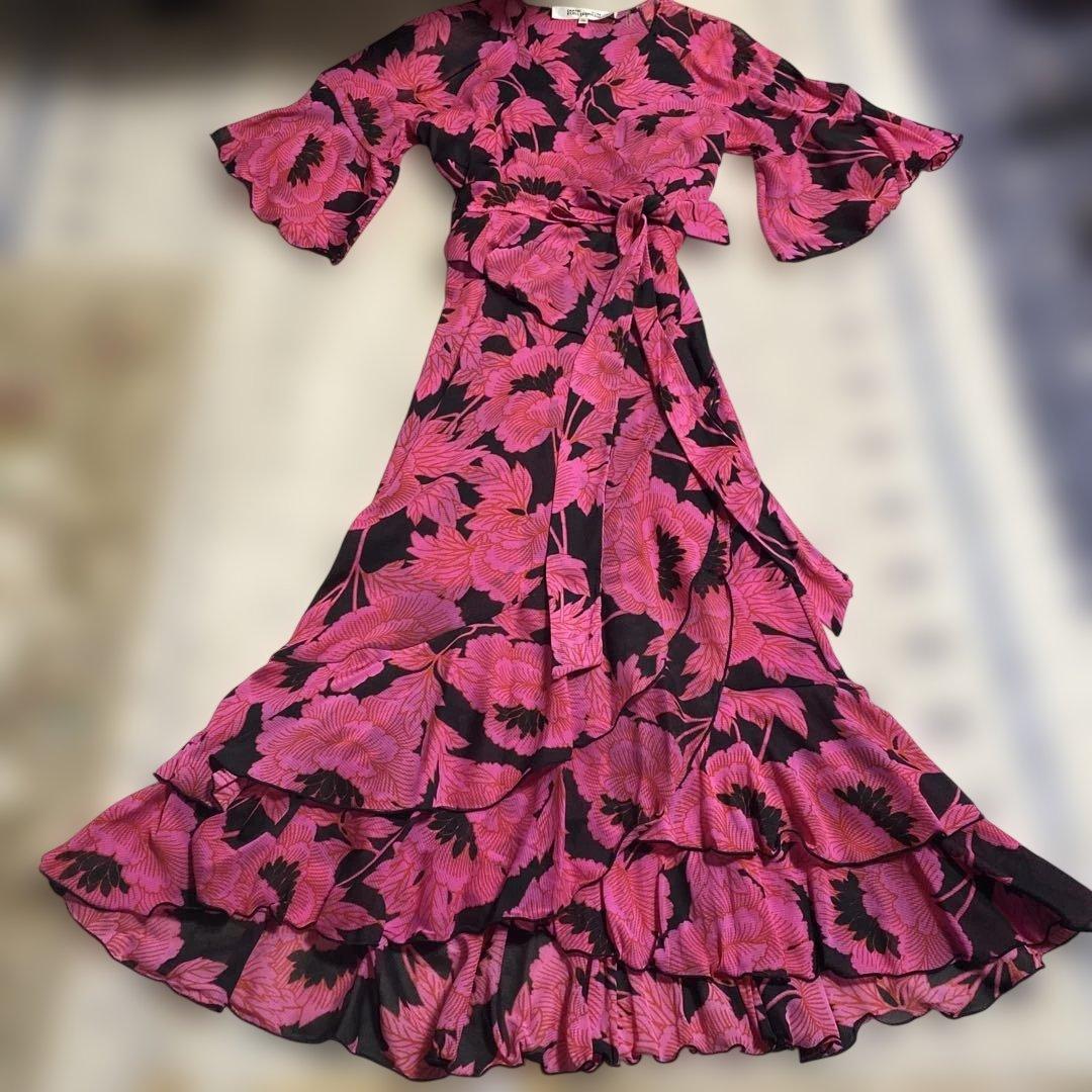 DIANE VON FURSTENBERG 花柄フレアスリーブロングドレス