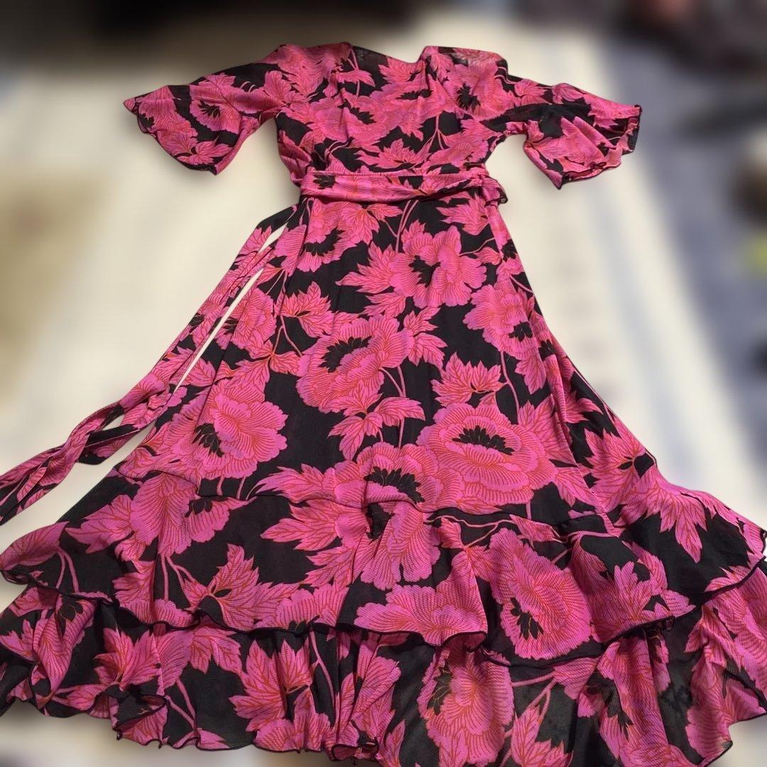 DIANE VON FURSTENBERG 花柄フレアスリーブロングドレス