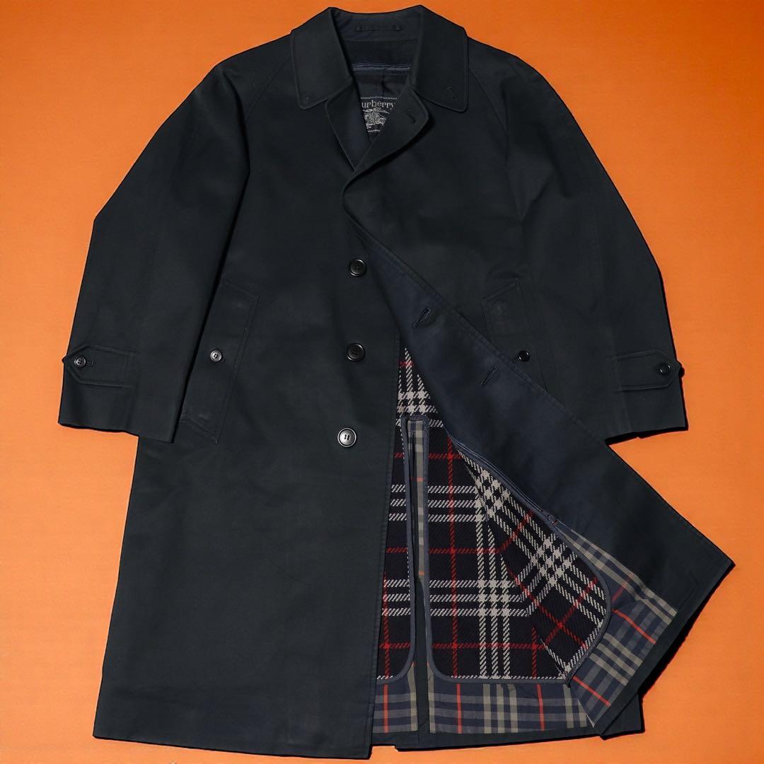 BURBERRY★ステンカラーコート★ノバチェック ライナー★ネイビー★80s
