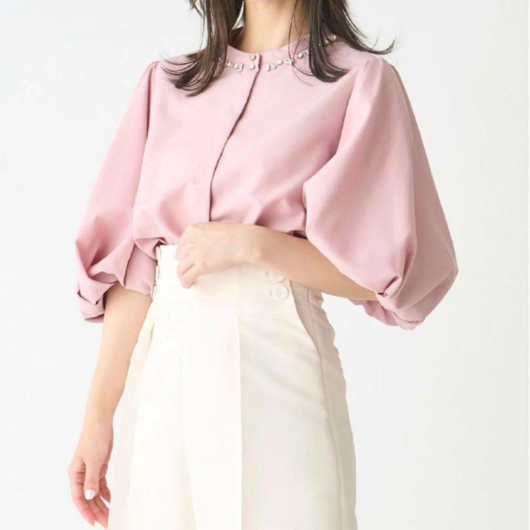 新品タグ付き♡CELFORD 衿ビジューブラウス バルーンスリーブ バンドカラー