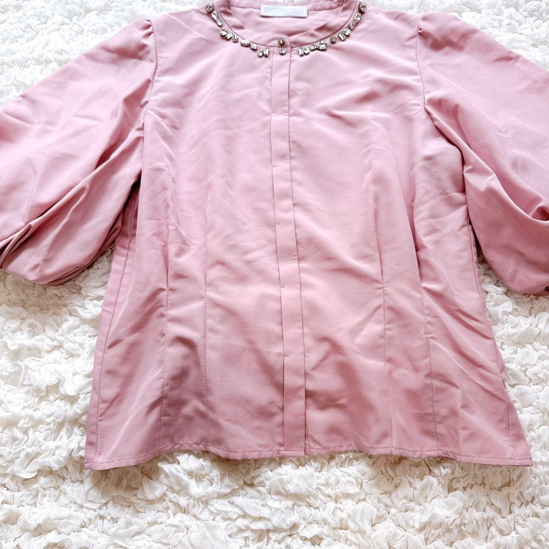 新品タグ付き♡CELFORD 衿ビジューブラウス バルーンスリーブ バンドカラー