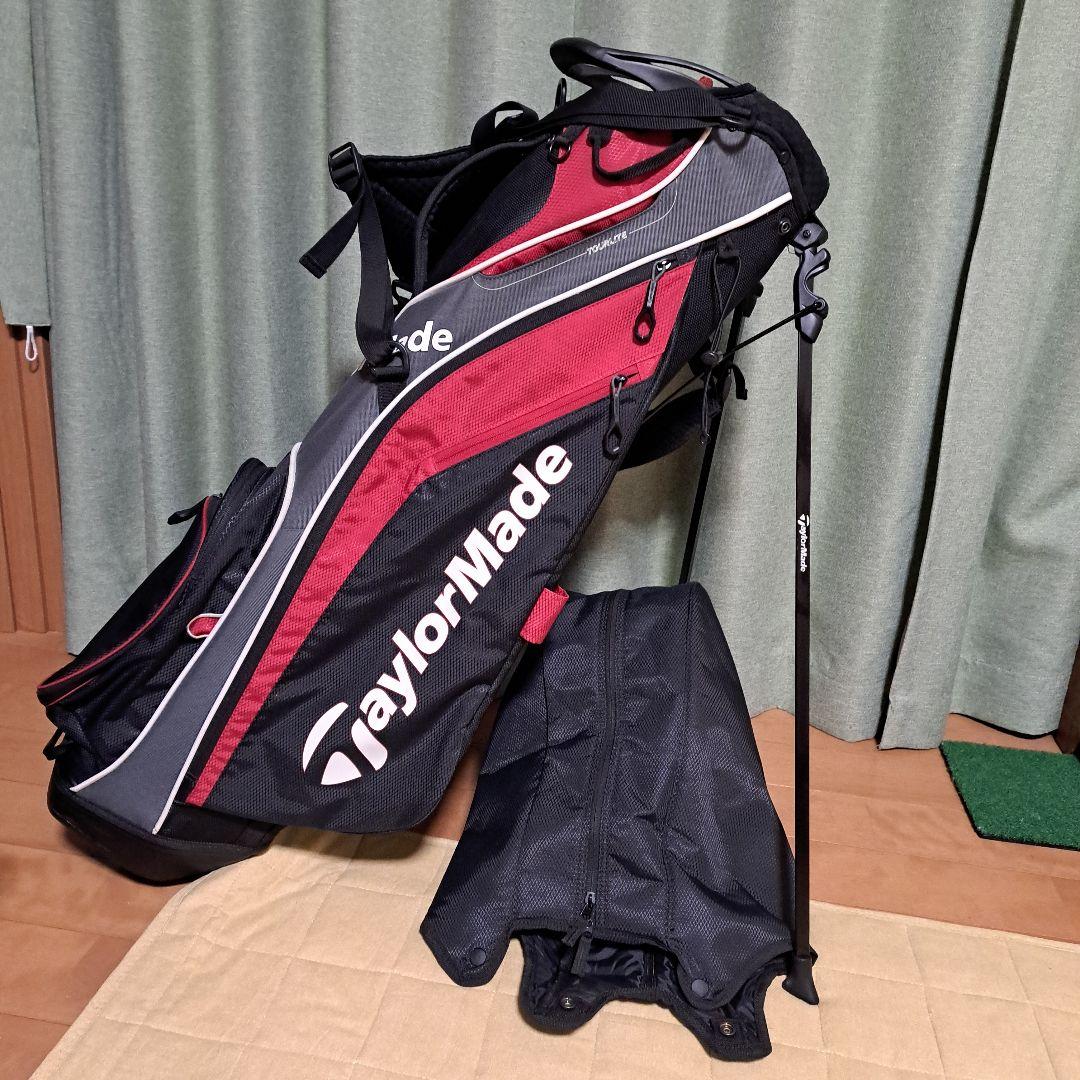 TaylorMadeスタンド式キャディバッグ 黒/赤。フード付き。極美品！