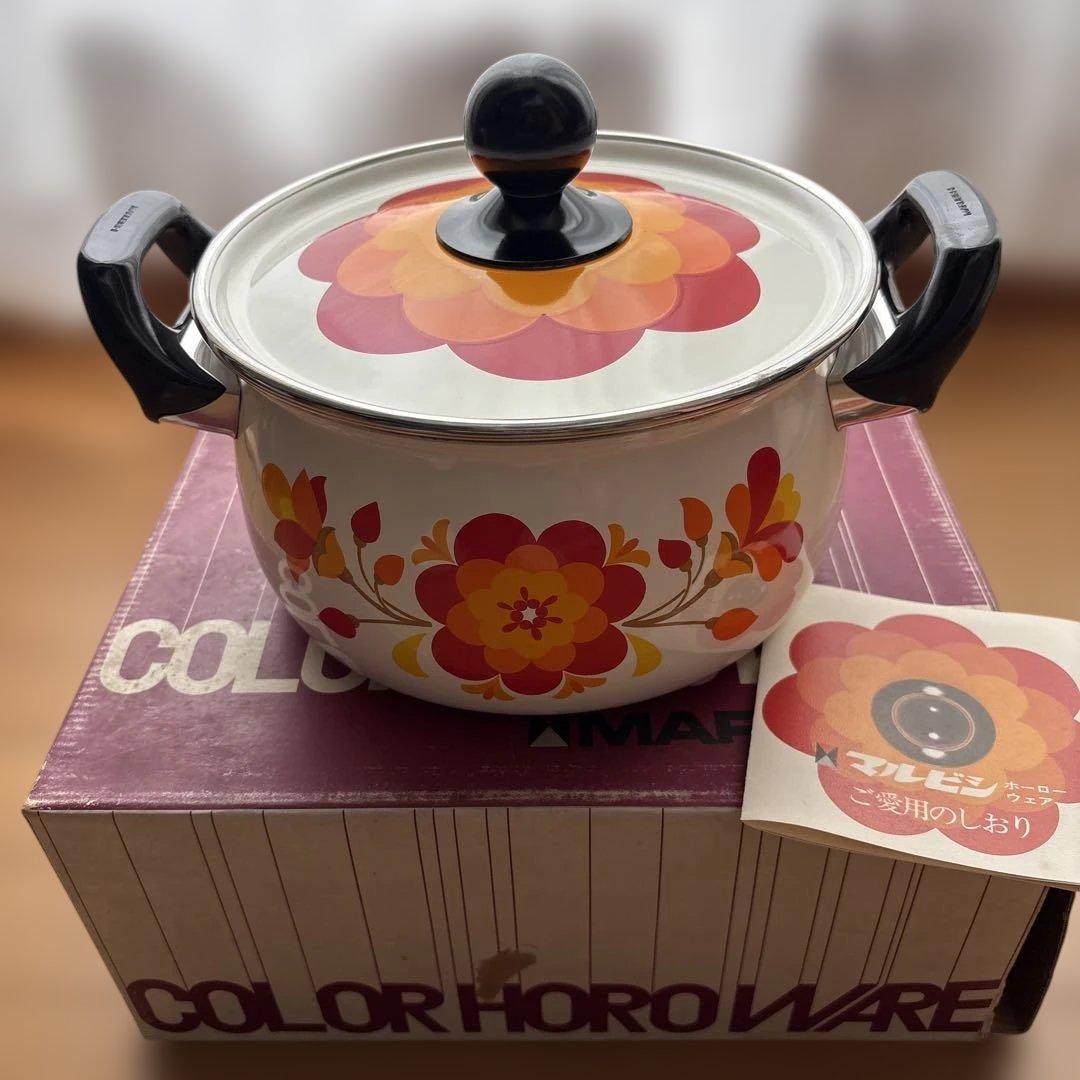マルビシ フィオーレ 両手鍋 花柄レトロホーロー鍋 昭和レトロポップ 新品未使用