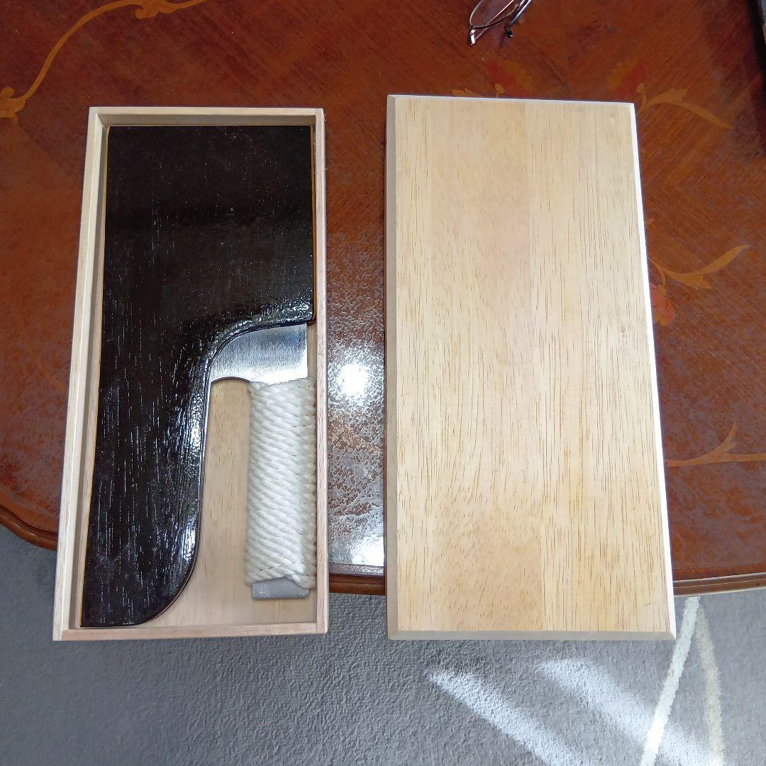 左利き用蕎麦包丁 安来鋼 ロープ巻き柄 木箱付き300mm中古品