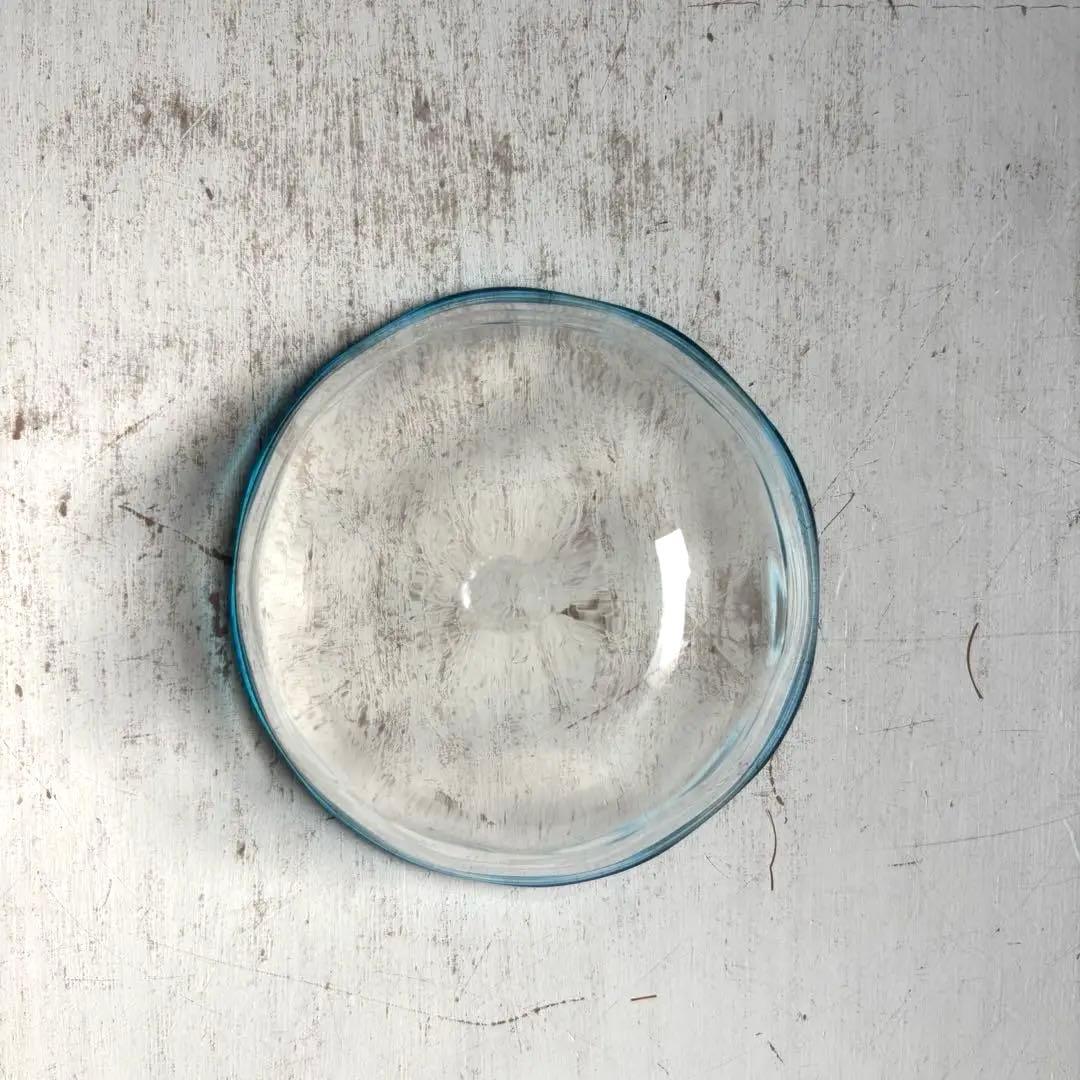 824 民芸 工芸 倉敷ガラス 色口巻き輪花小鉢 5枚組 ブルー 美品