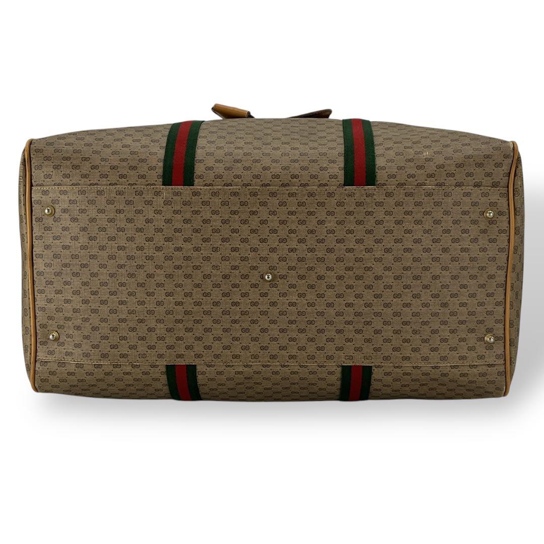 オールドグッチ　マイクロGG ボストンバッグ　シェリーライン　ブラウン　PVC