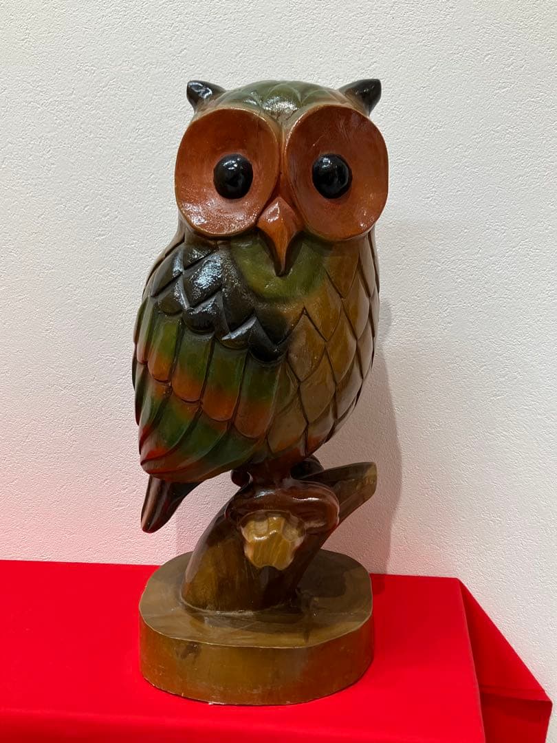 木製フクロウ彫刻 約30cm