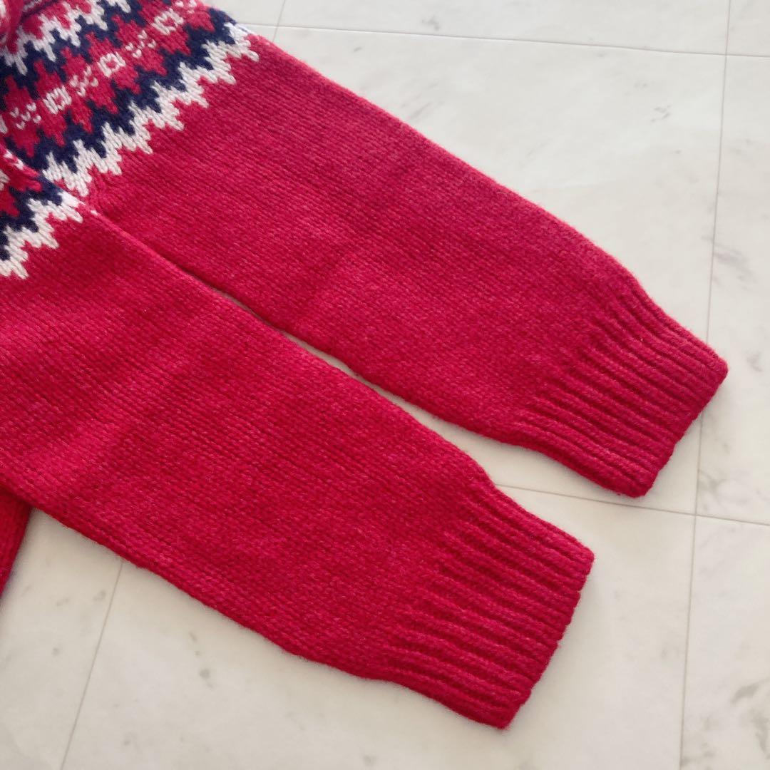 美品　Harley of Scotland ハイネックノルディックニット　赤系