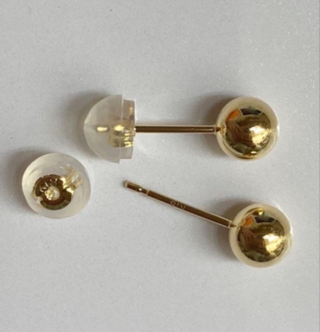 【エリナル】18K ゴールドボールピアス クリアバック付き