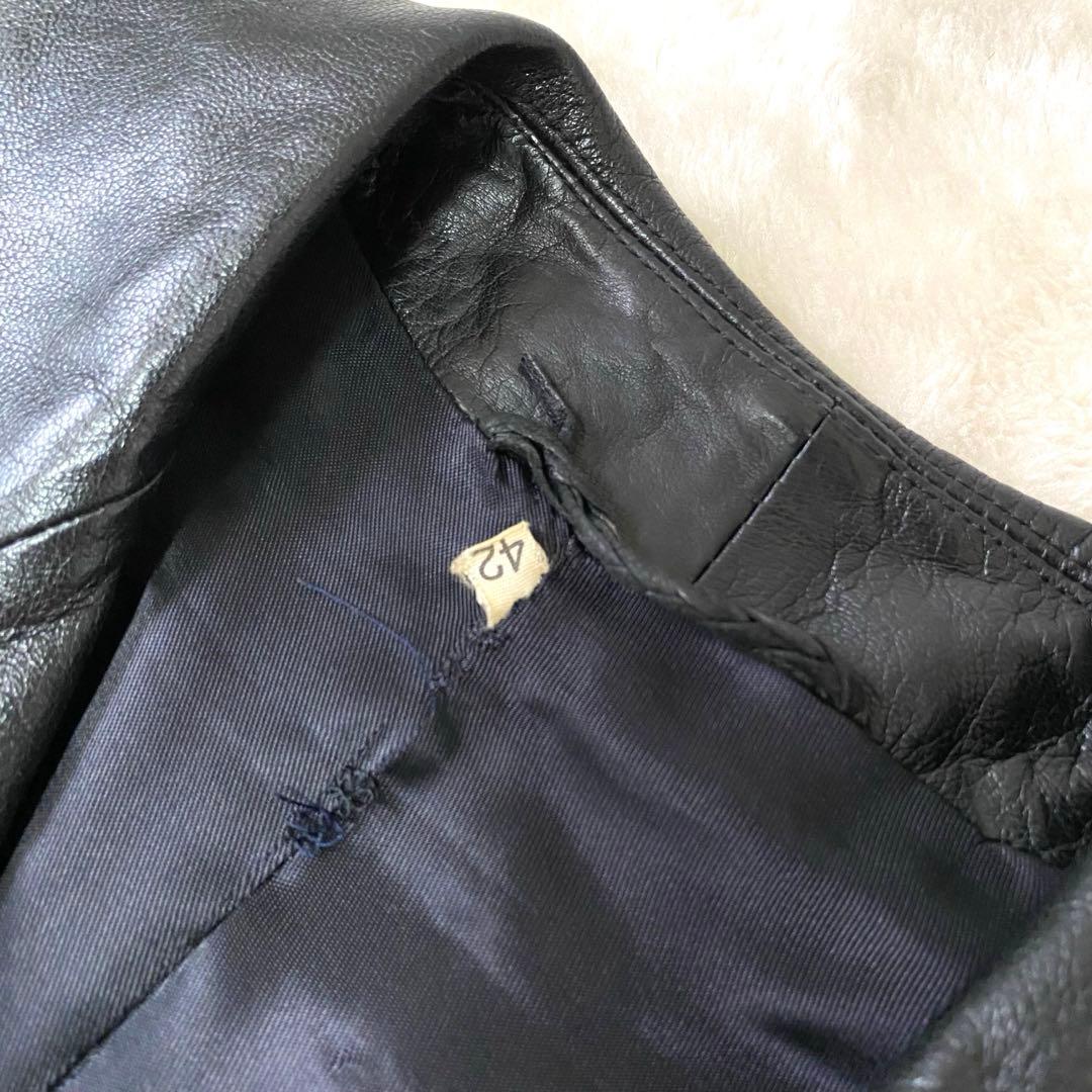 レザートレンチコート ✨漆黒の戦闘服✨ 羊革 ラムレザー オールレザー 42