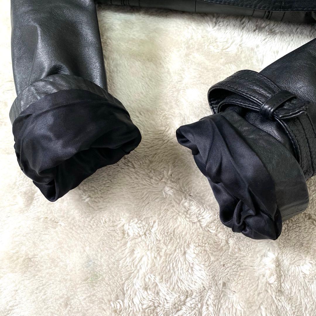 レザートレンチコート ✨漆黒の戦闘服✨ 羊革 ラムレザー オールレザー 42