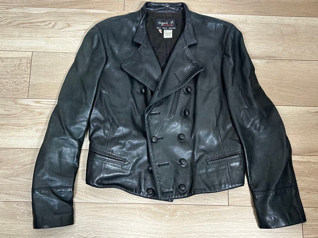 【OH】アニエス・ベー　レディースレザーダブルブレストジャケット